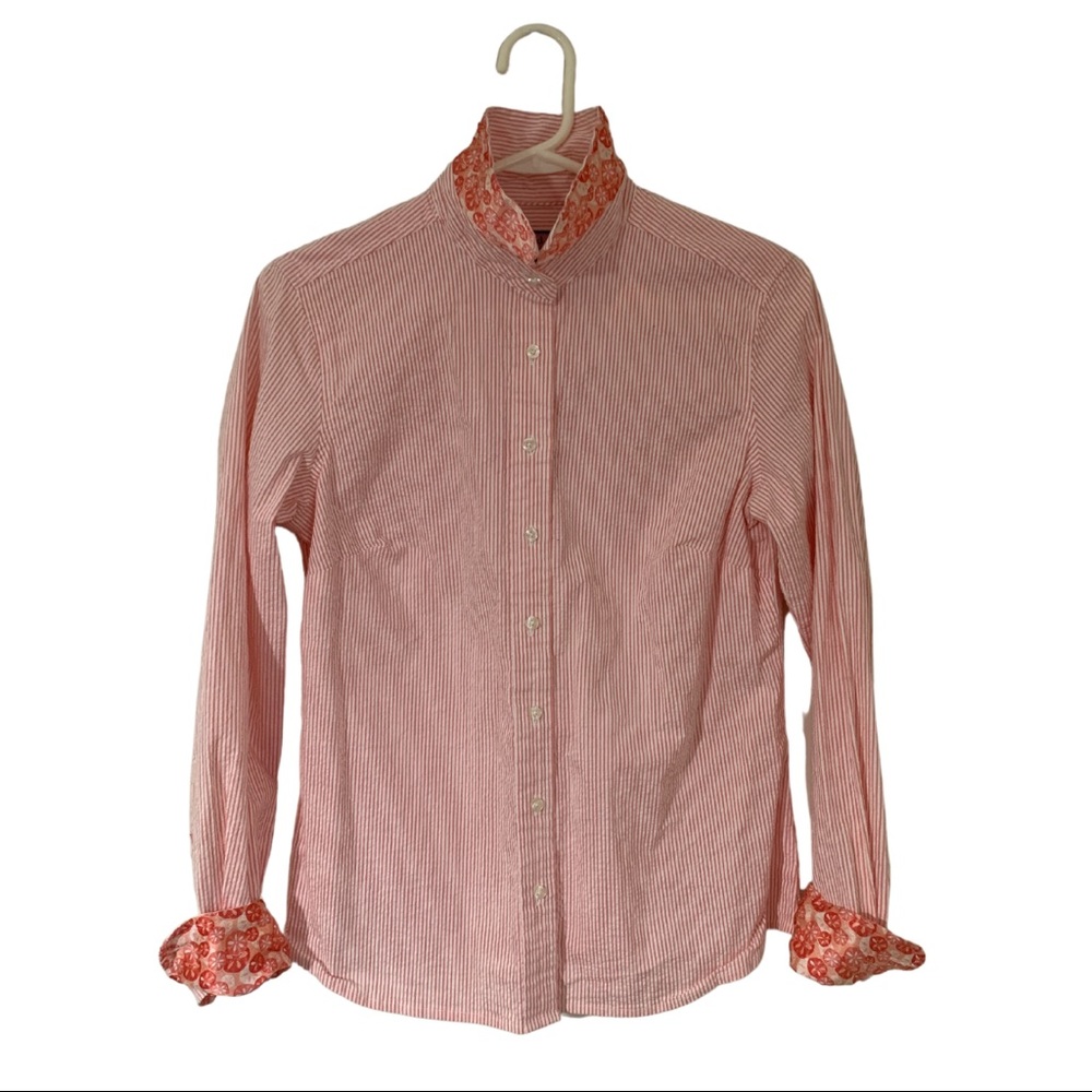 Vineyard Vines by Shep & Ian Pink Stripes w/ Silk Trim Button Down Women’s Sz 8